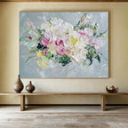 White and Pink Flower Bouquet Abstract Painting with Impasto ABS284
