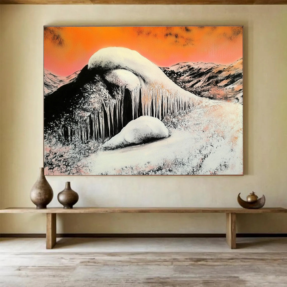 Snowy Mountain with Icicles: Stark Winter Beauty Abstract Painting ABS160