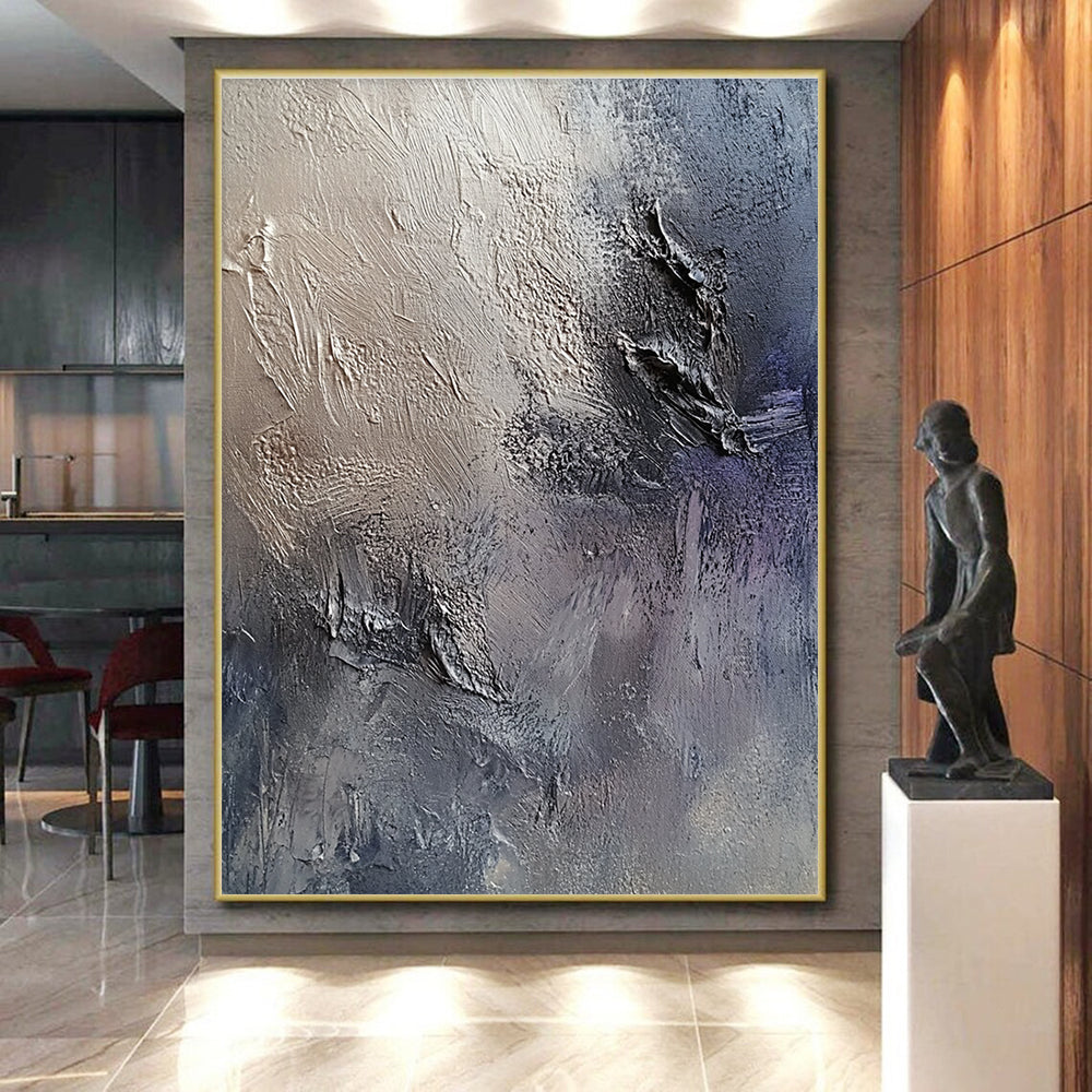 Gray and Purple Textured Layers Painting with Depth and Drama WINK069