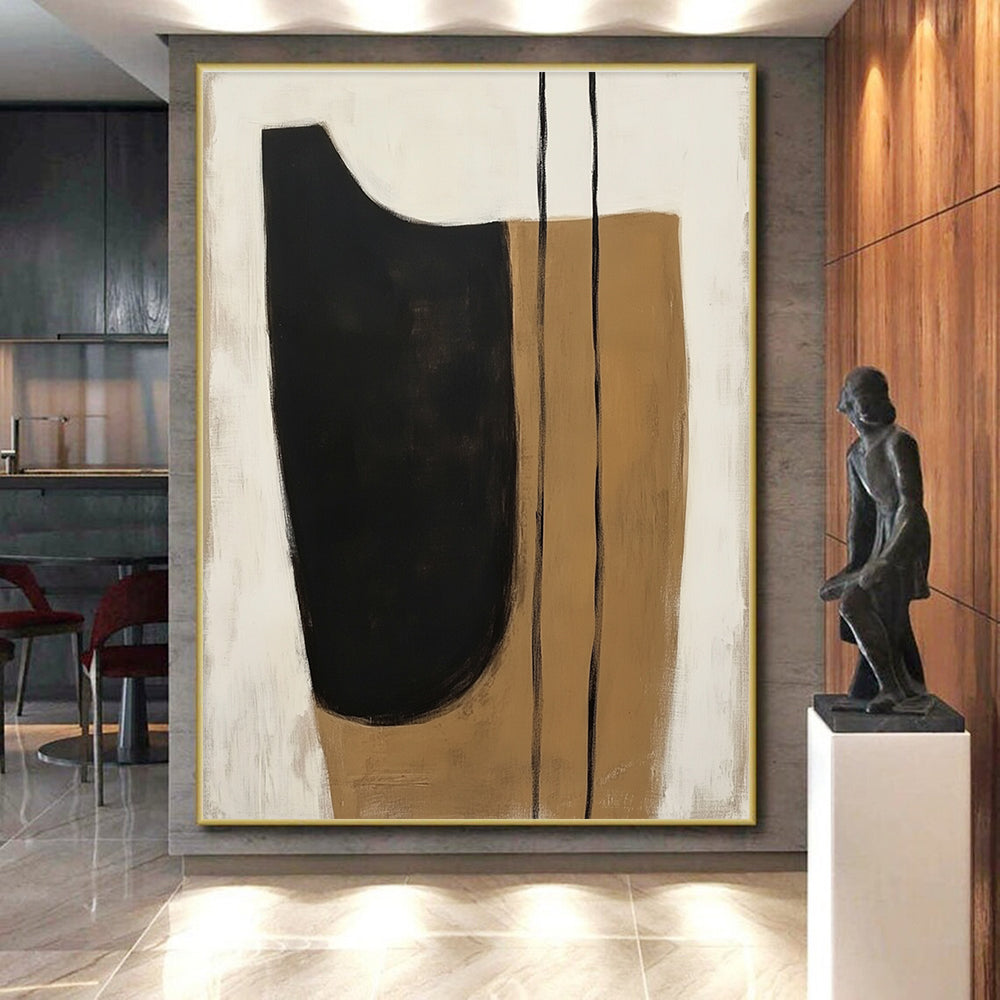 Black and Beige Organic Shapes Abstract Painting with Minimalist Grace WINK225