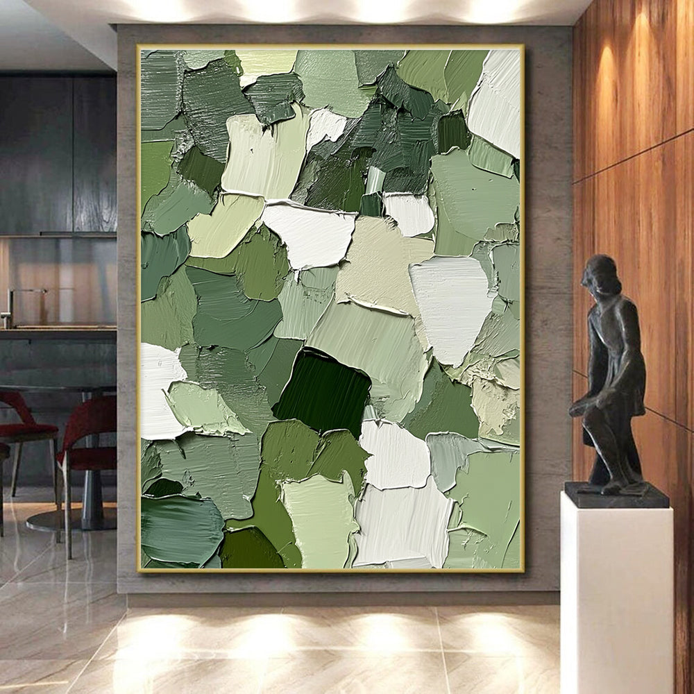 Green and White Patchwork Abstract Painting with Fresh Vitality WINK043