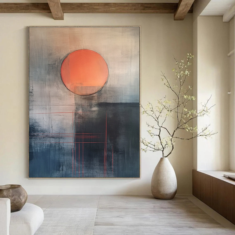 Abstract Sunset with Red Lines Conceptual Landscape Abstract Painting GAB0288