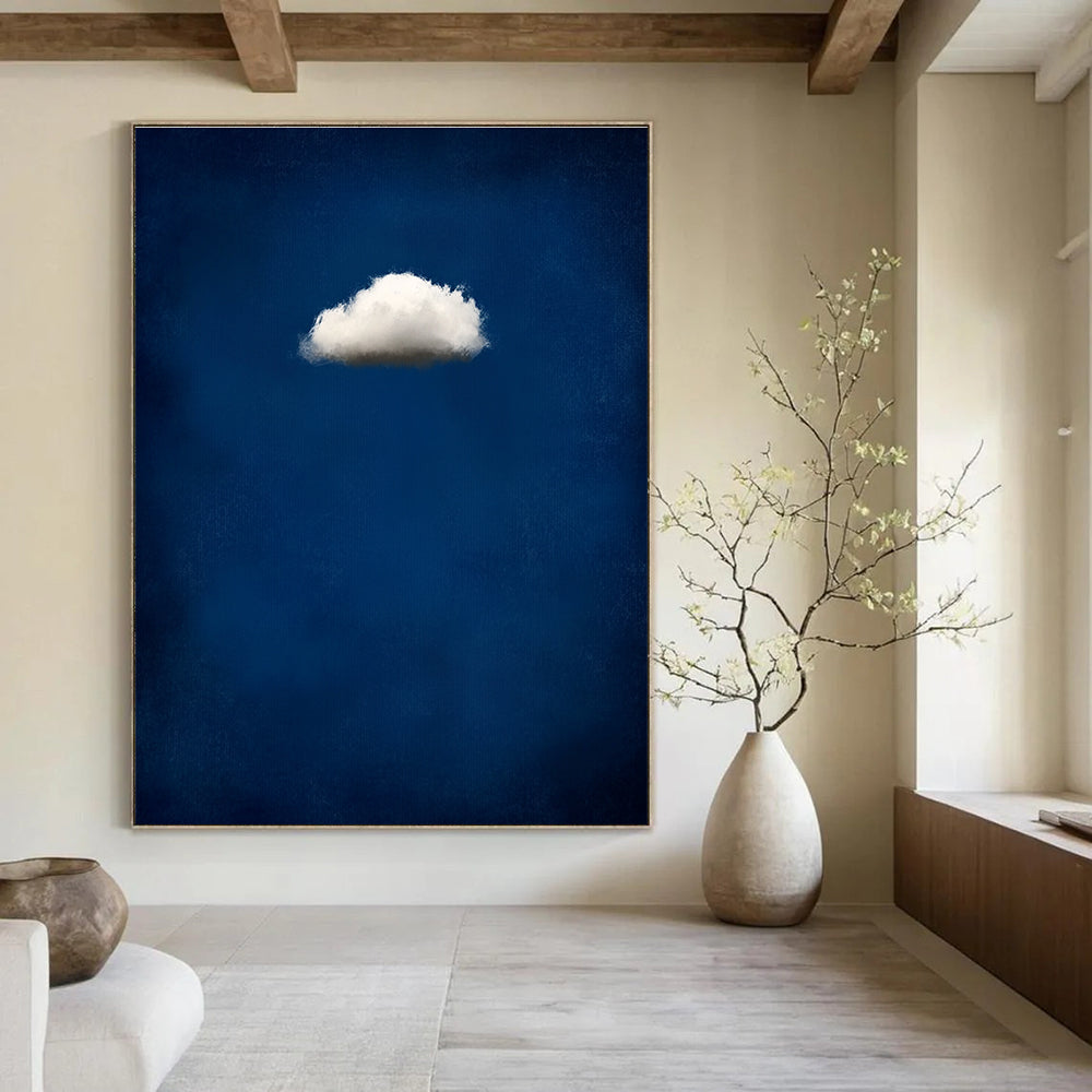 Single White Cloud on Blue Simple Abstract Painting for Calm Interiors GAB1448