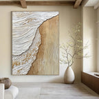 Beige and White Textured Shore Abstract Painting with Coastal Elements GAB0070