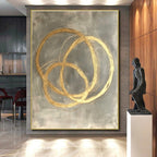 Gold Circles on Gray Abstract Painting with Elegant Overlaps WINK270