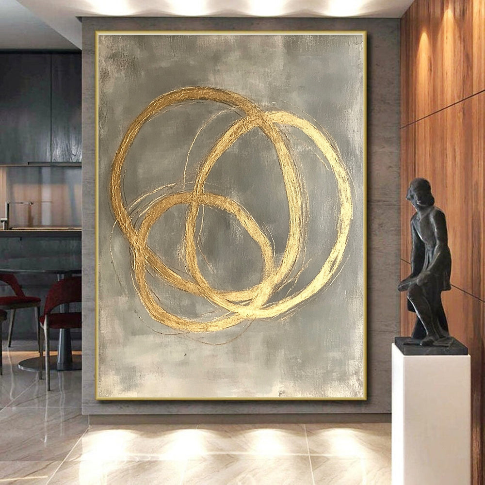 Gold Circles on Gray Abstract Painting with Elegant Overlaps WINK270