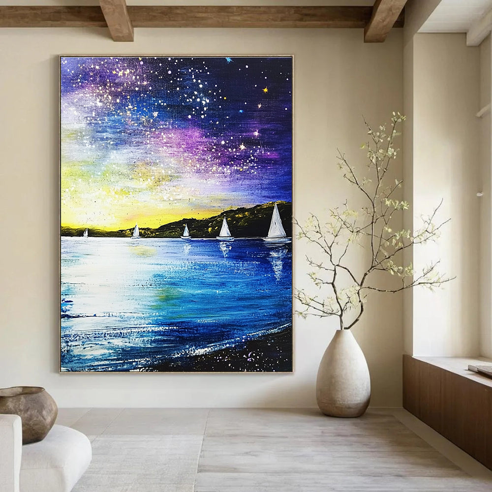 Starry Night Sailboats Abstract Painting for Lakeside Retreats GAB1268