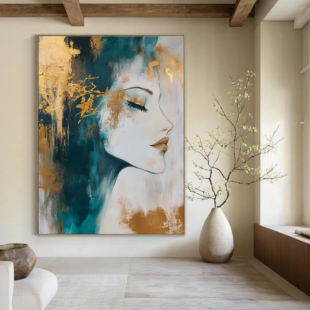 Gold - Accented Portrait Abstract Painting for Luxurious Salons GAB0848