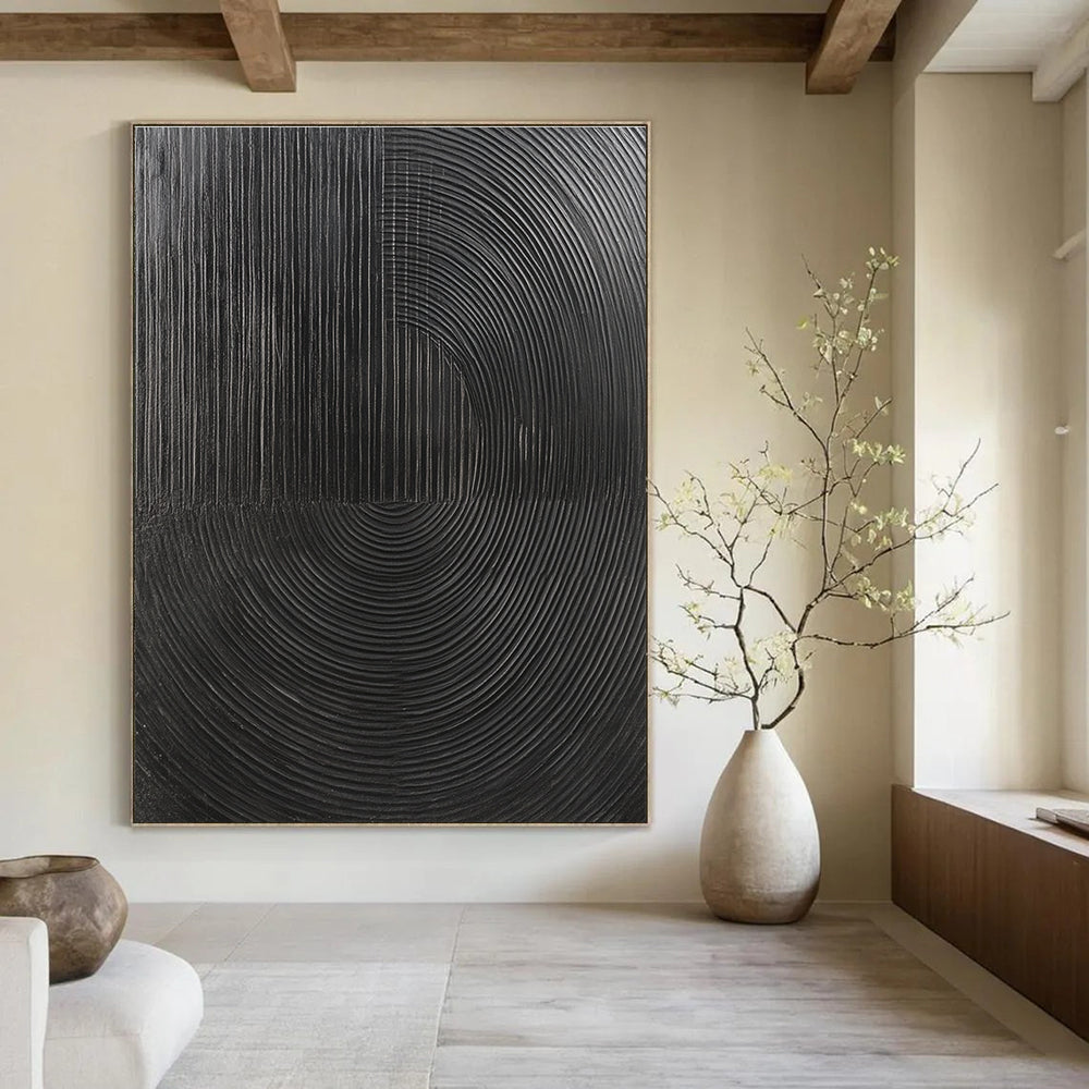 Black Circular Lines Abstract Painting for Minimalist Home Offices GAB1320