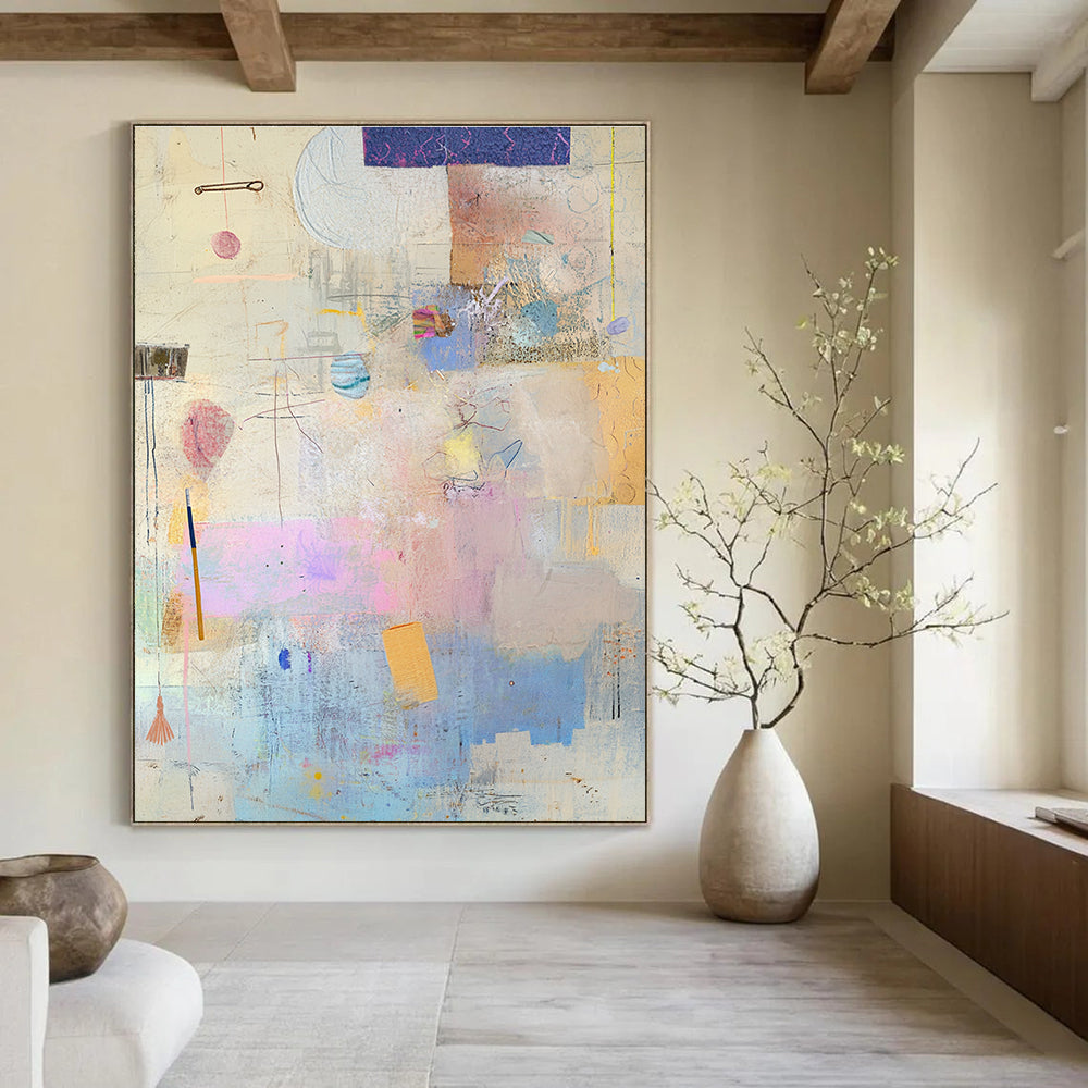 Collage of Soft Tones Mixed Media Abstract Painting GAB0240