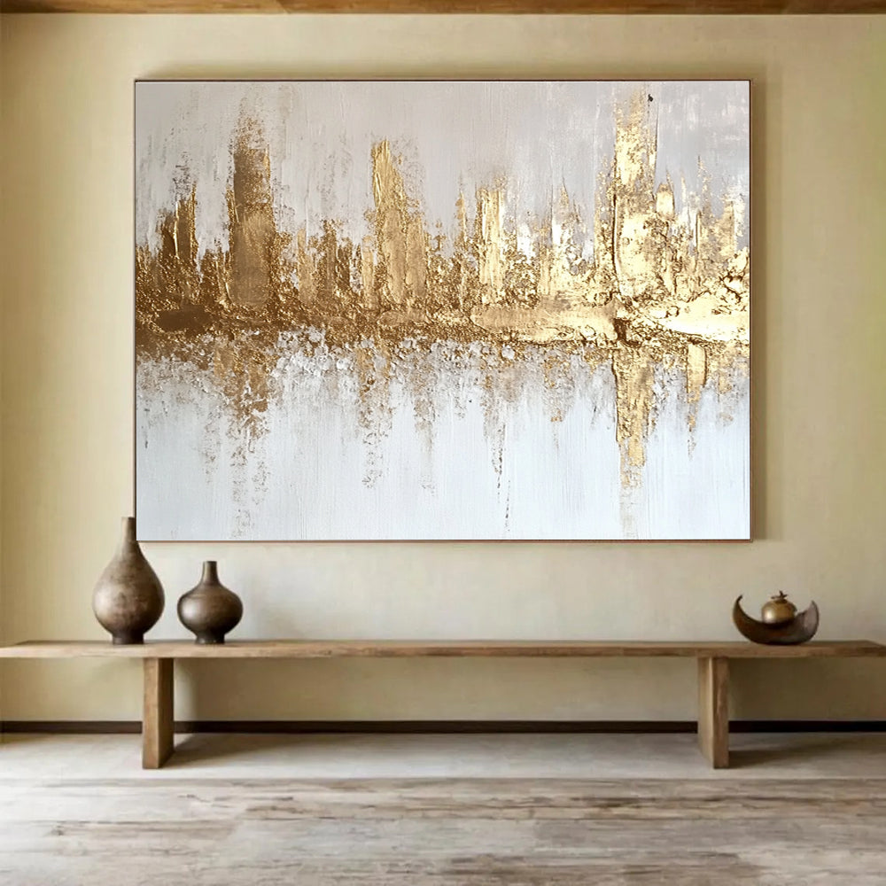 Subtle Golden Skyline with Textured Layers Abstract Painting ABS312