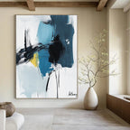 Bold Blue and Black Strokes Abstract Painting of Energetic Expression GAB0205