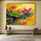 Vibrant Lotus Flowers with Expressive Brushstrokes Abstract Painting ABS354