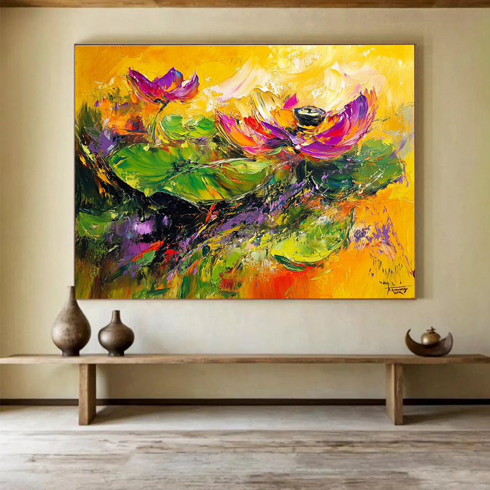 Vibrant Lotus Flowers with Expressive Brushstrokes Abstract Painting ABS354