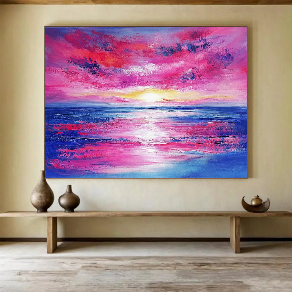 Dreamy Pink - Purple Sunset Romantic Seascape Painting ABS128
