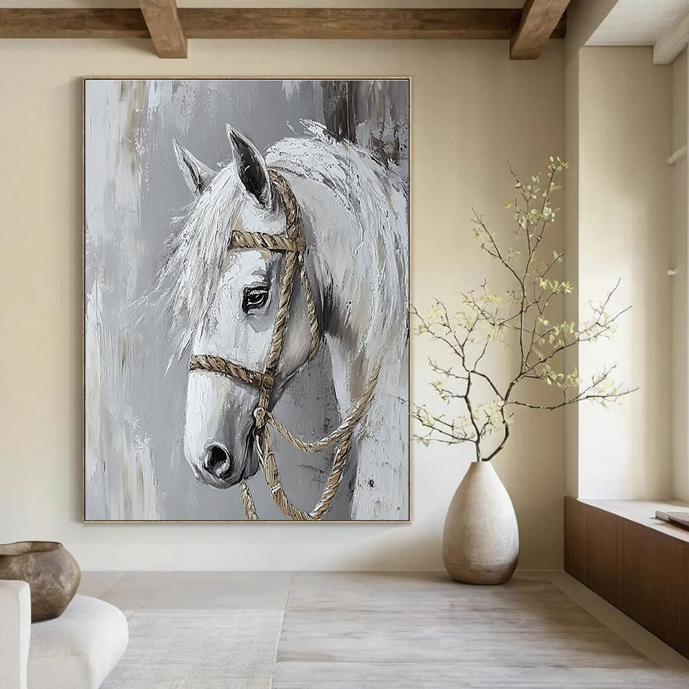 White Horse Portrait Abstract Painting of Equestrian Grace GAB0083