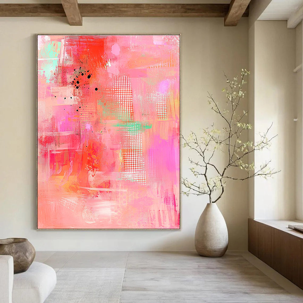 Pink Abstract with Dots Playful Abstract Painting GAB0318