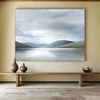 Gray Mountain Lake Abstract Painting with Muted Tones ABS290