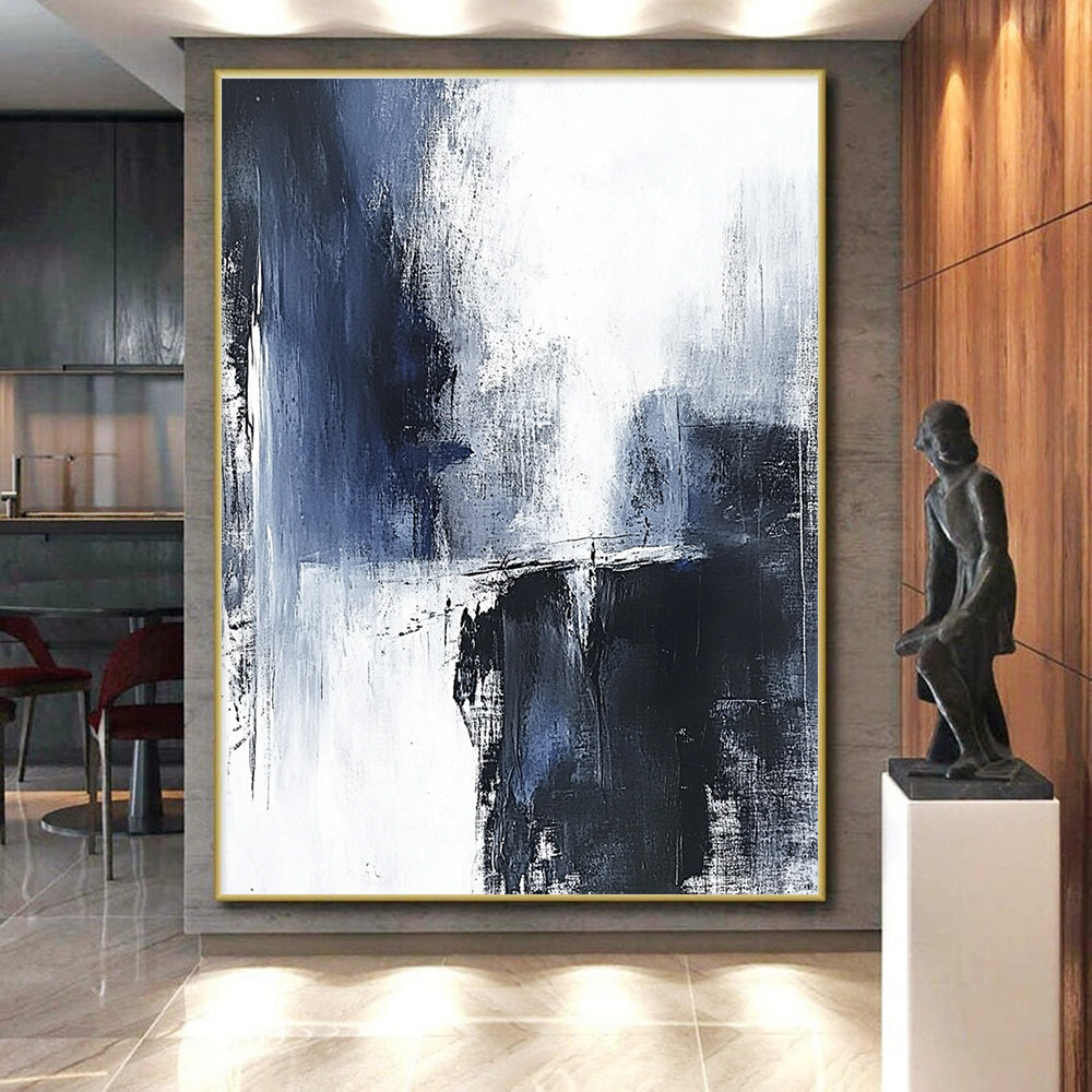 Blue Black White Abstract Painting with Moody Mystery WINK557