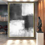 Black - White Abstract Squares Painting with Geometric Intrigue WINK421