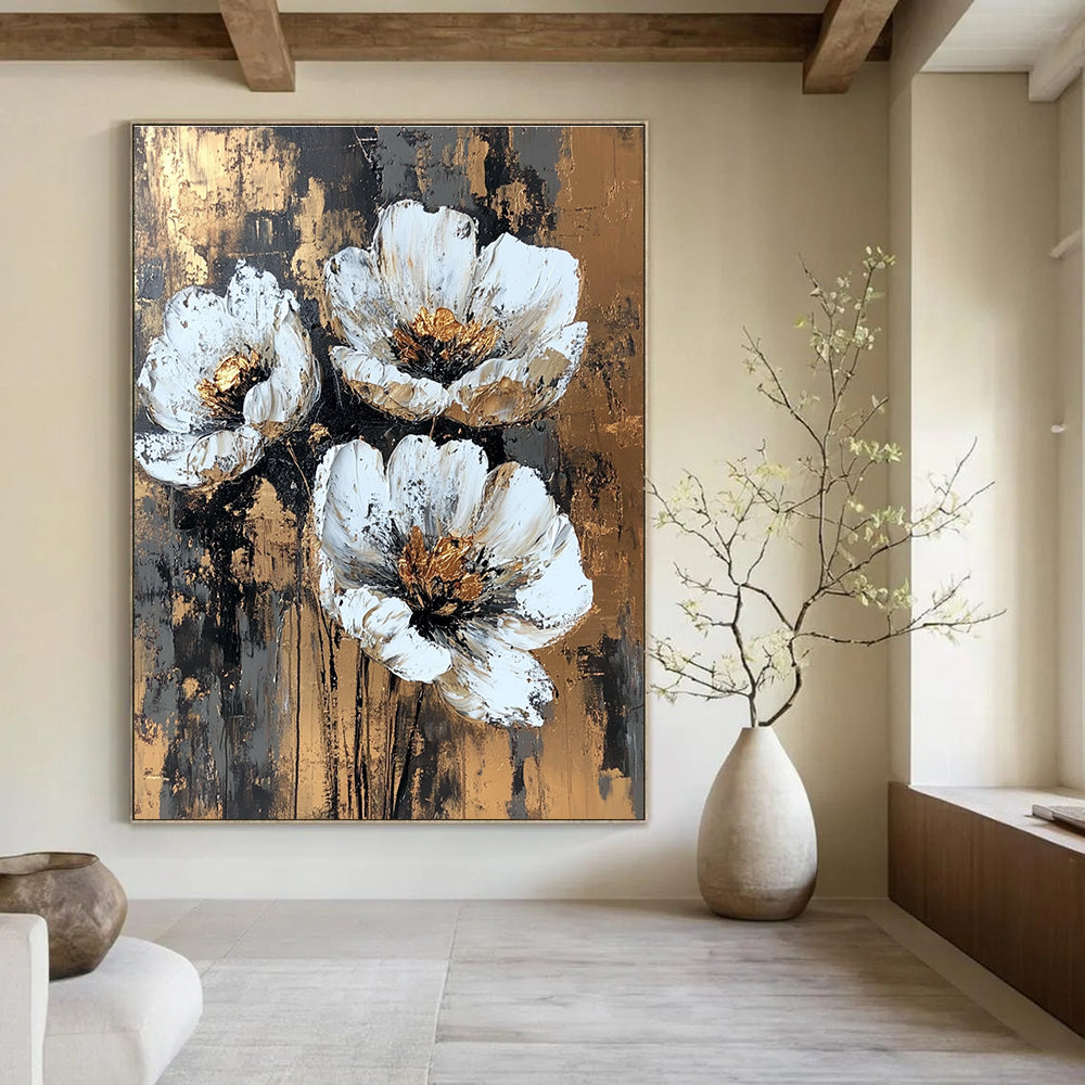 Gold - Accented Floral Abstract Painting for Luxury Dining Rooms GAB1252