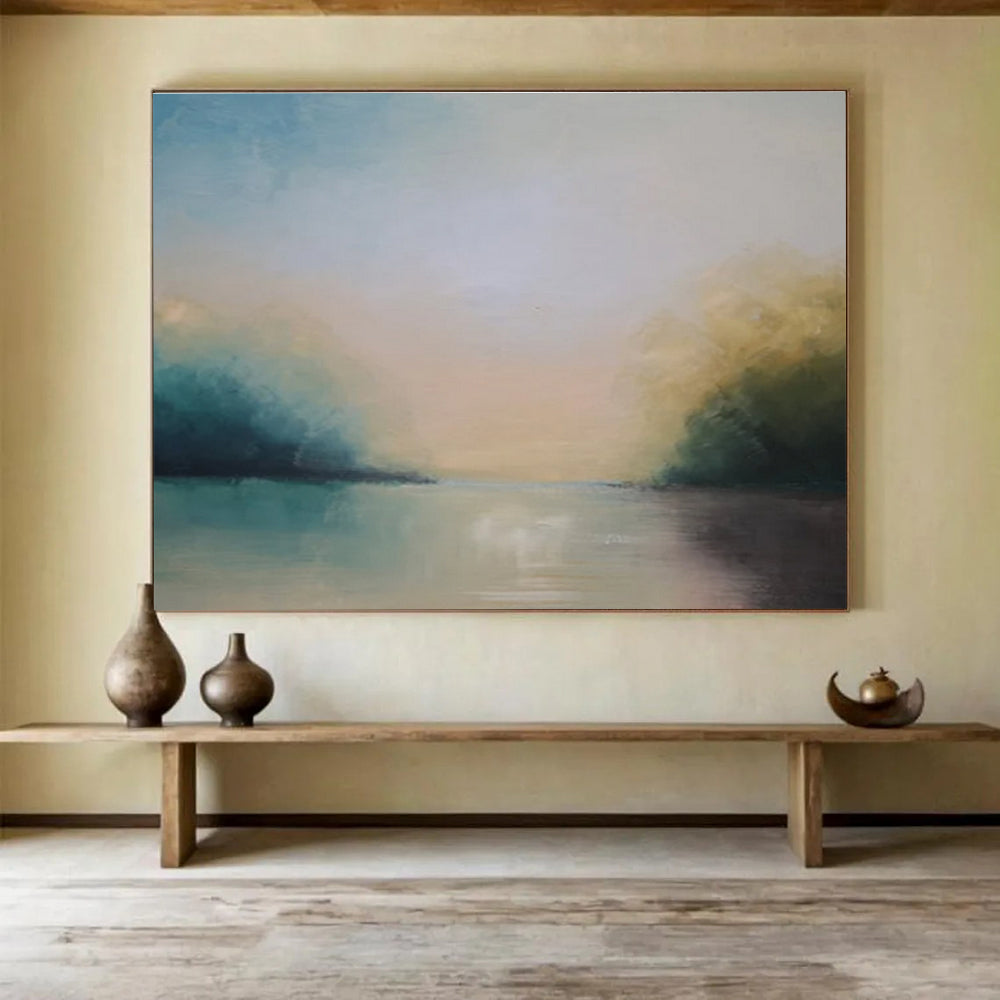Misty River at Dusk Abstract Painting for Serene Retreats YHT014