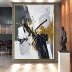 Black White and Gold Splash Abstract Painting with Dynamic Luxury WINK020