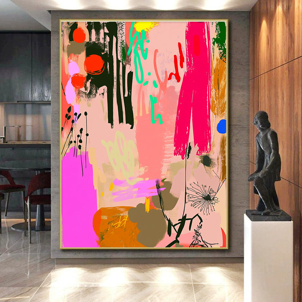 Floral Abstract Collage Painting with Whimsical Charm WINK084