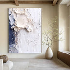 Textured White and Blue Abstract Painting for Coastal - Inspired Cafes GAB1009