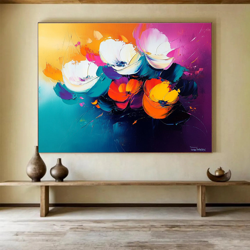 Vivid Flower Bouquet Abstract Painting with Energetic, Colorful Blooms ABS478