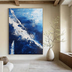 Blue and White Wave Abstract Painting for Coastal - Inspired Living Rooms GAB0802