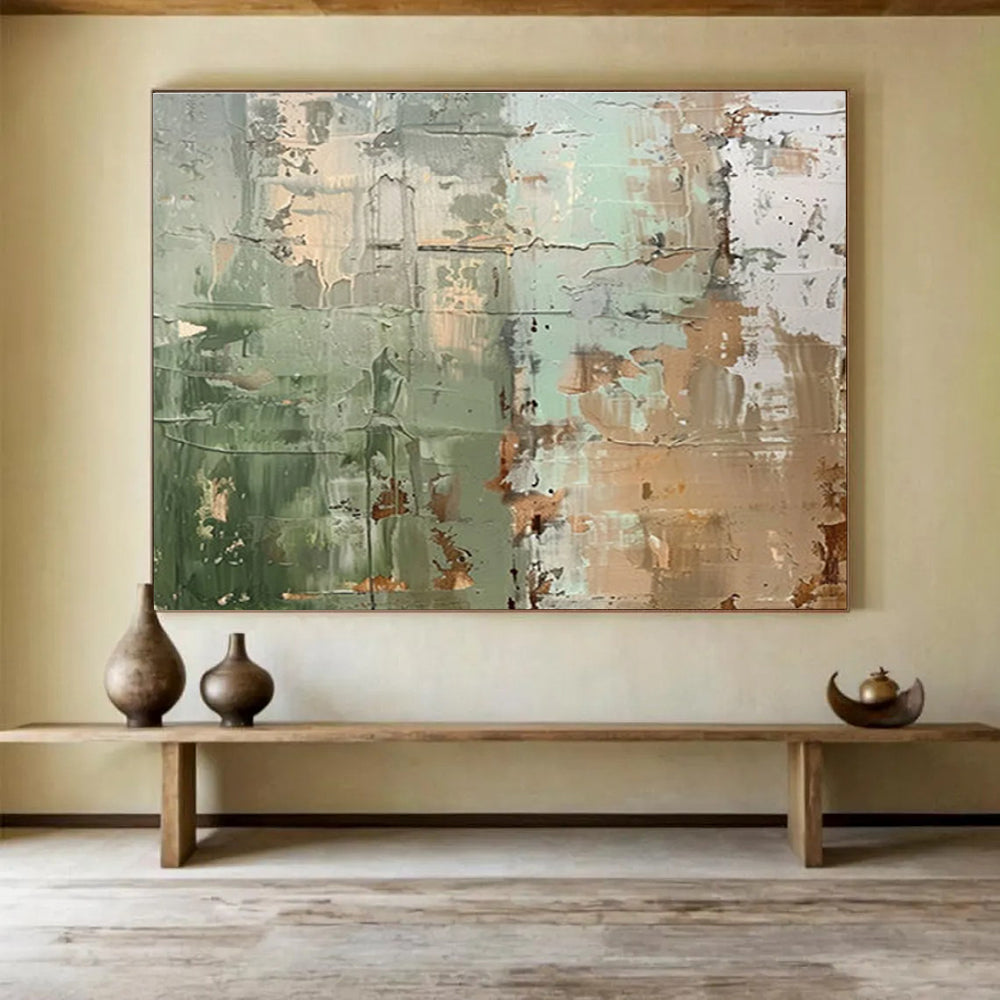 Green - Brown Abstract Painting for Earthy Interiors YHT106