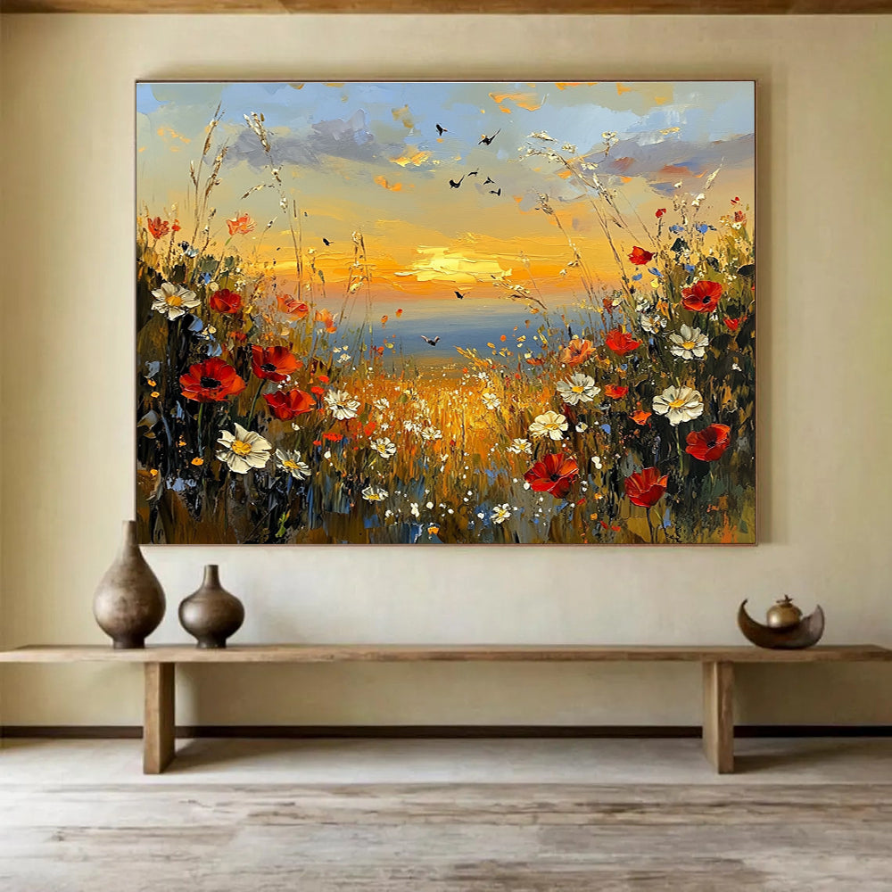 Wildflower Meadow at Sunset  A Romantic Landscape ABS056