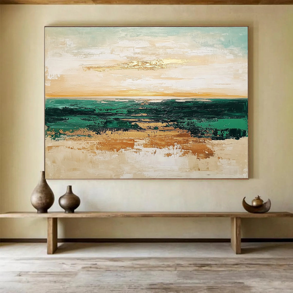 Sea and Sky Abstract Painting with Subtle Gold Accents ABS265