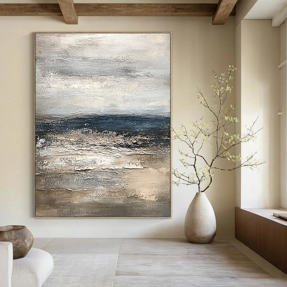 Monochromatic Seaside Abstract Painting for Coastal Home Bedrooms GAB1251