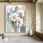 3D White Flowers Contemporary Abstract Painting for Elegant Spaces GAB1523