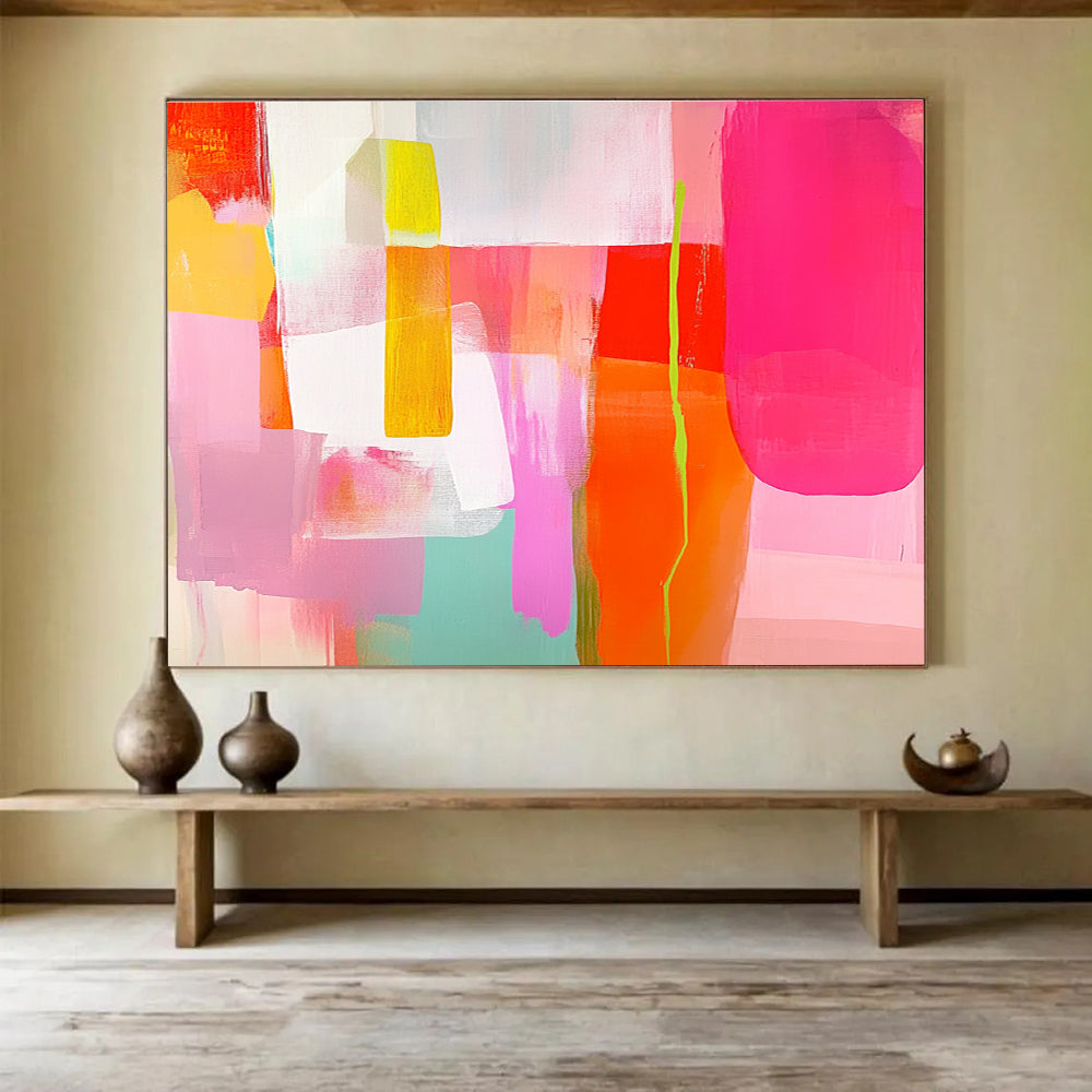 Bold Color Block Abstract Painting with Playful Contrasts ABS415