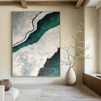 Gray - Green Textured River Abstract Painting for Nature - Inspired Studies HENG403