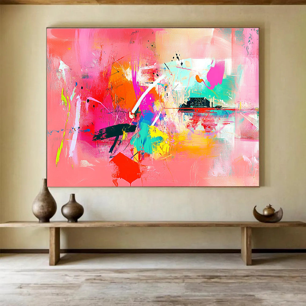 Vivid Pink Abstract Playful Energy Explosion Painting ABS126