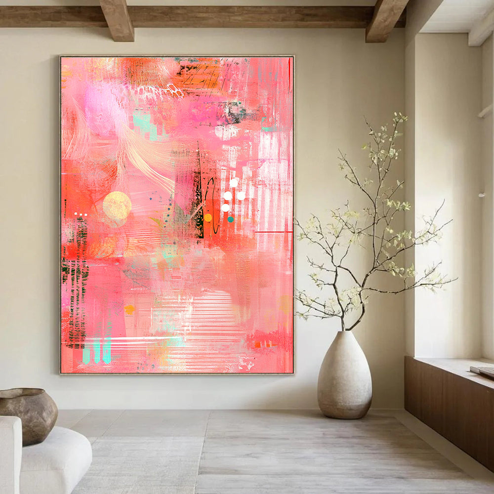 Pink Abstract Collage Painting for Feminine - Inspired Fashion Boutiques GAB0949