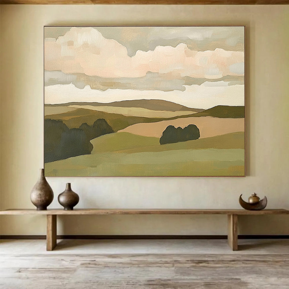 Minimalist Rolling Hills Painting with Soft Earthy Tones ABS563