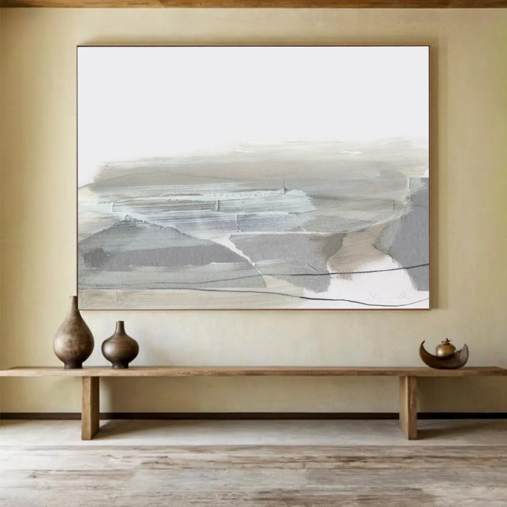 Grey - Toned Landscape Abstract Painting for Minimalist Interiors YHT130
