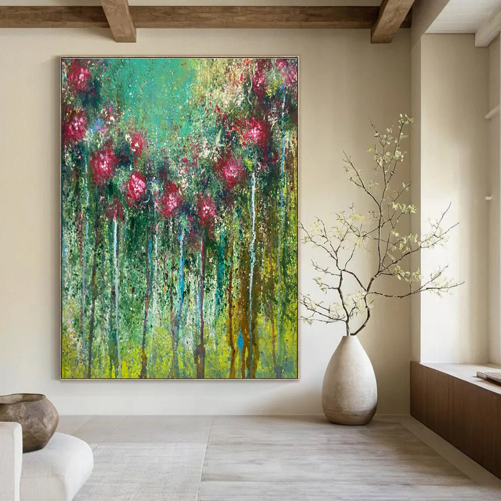 Vibrant Floral Abstract Painting for Lively Garden Cafes HENG456