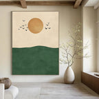 Sun Birds and Green Hill Abstract Painting for Nature - Inspired Living Rooms GAB1380