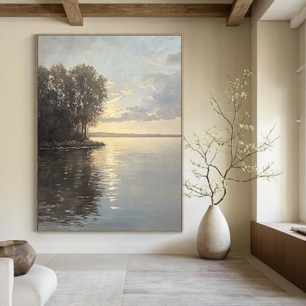 Lake at Sunset Serene Landscape Abstract Painting GAB0333