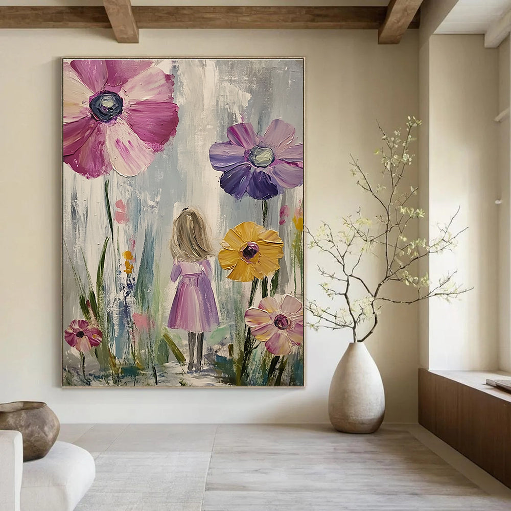 Girl in Flower Field Painting of Whimsical Nature GAB0132