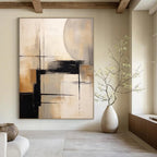 Geometric Abstract in Neutral Tones Abstract Painting for Sophisticated Dining Areas HENG356