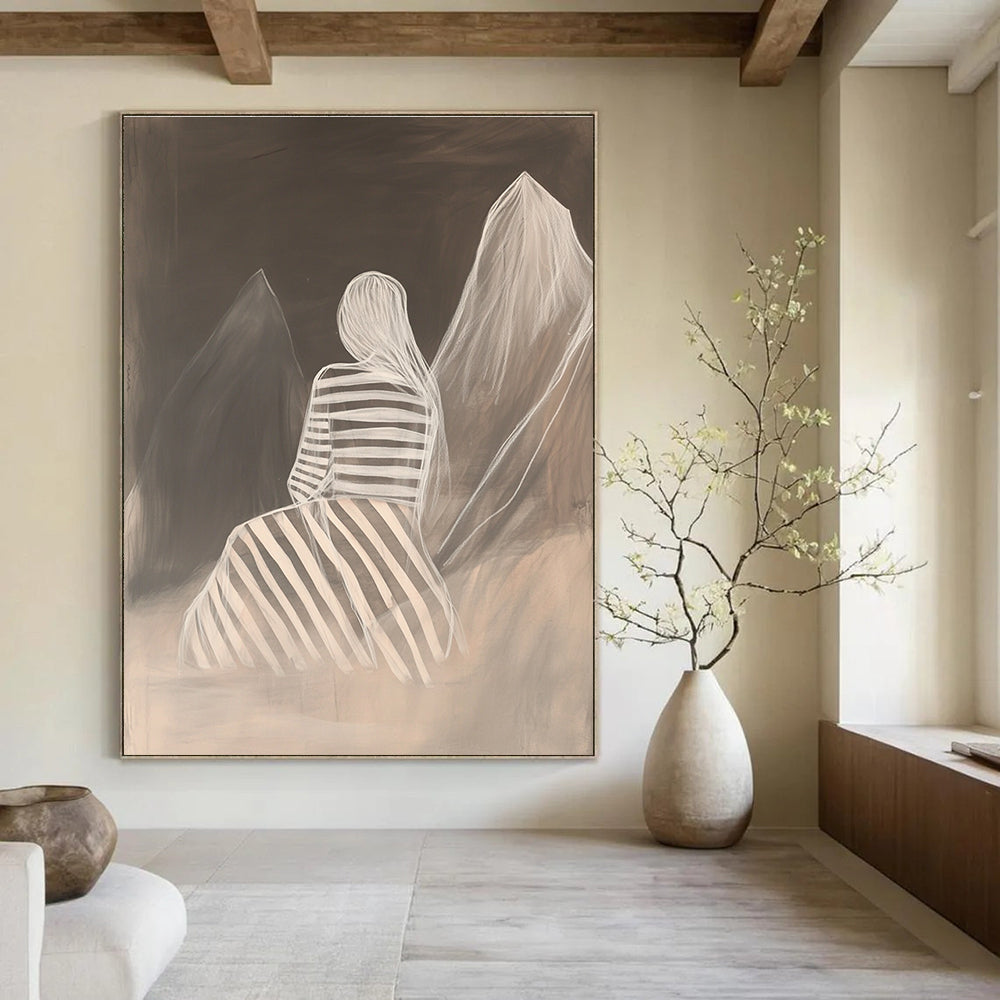 Figure Between Mountains Mysterious Abstract Painting for Thoughtful Spaces GAB1521