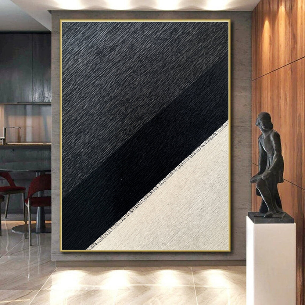 Black - Gray Textured Weave Abstract Painting with Industrial Chic WINK215