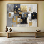 Gold - Accented Geometric Abstract Painting with Modern, Structured Beauty ABS476